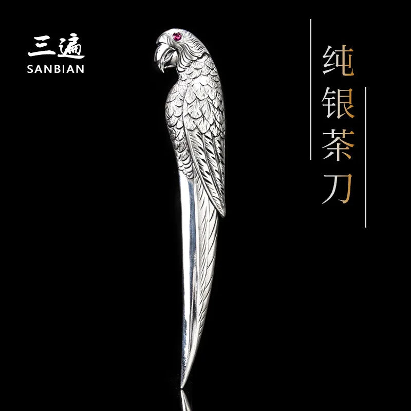 Three Times Silver Gilded Parrot Silver Tea Knife Pu'er Tea Brick Knife Tea Knife Dark Brick Tea Tea Needle Tea Awl Kung Fu Te