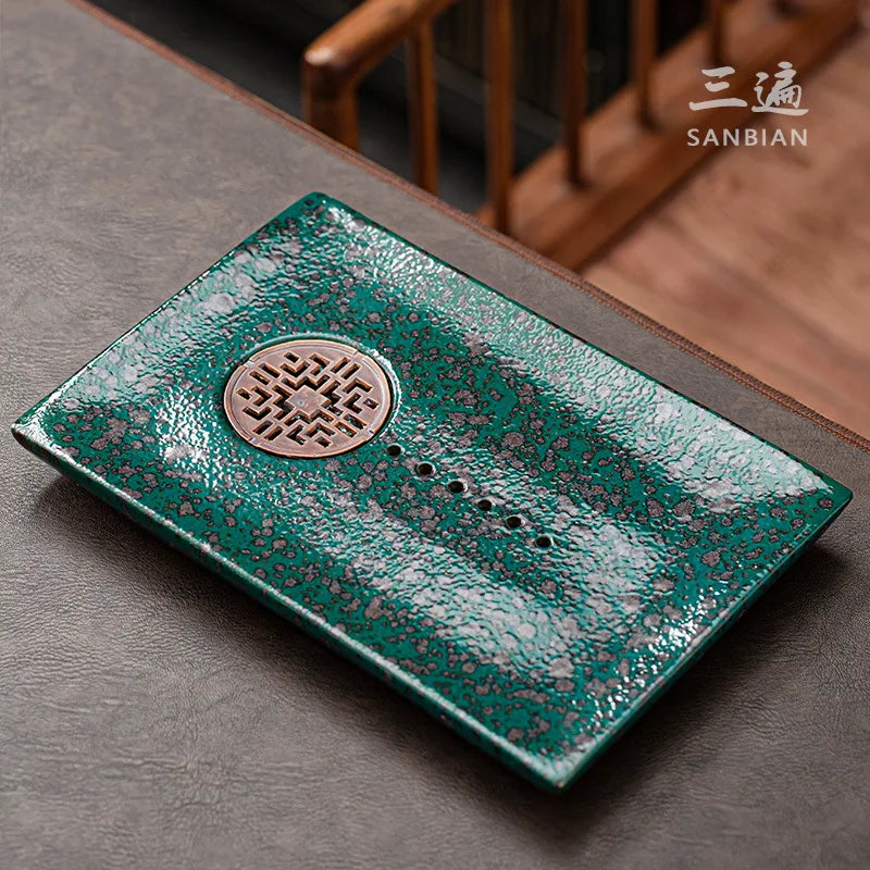 Three Times Stoneware Kiln Baked Charm of Lotus Tea Tray Drainage Water Storage Dual-Purpose Drain Teapot Platform Kung Fu Tea