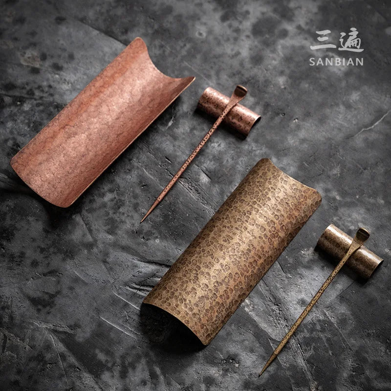 Three Times Tea Set Copper Accessories Tea Spoon Damascus Tea Pot Pure Copper Zen Kung Fu Accessories Tea Artist Points Tea Sp
