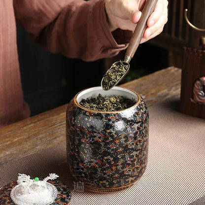 Three Times Traditional Paint Silver Plated Tea Pot Japanese Creative Seal Ceramic Tea Jar Storage Small Tea Container