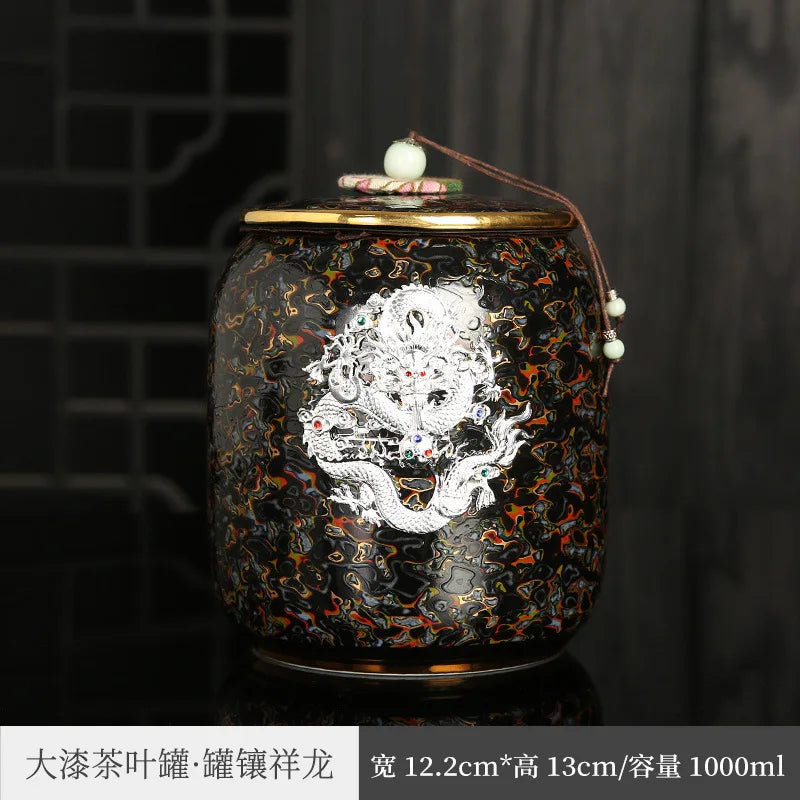 Three Times Traditional Paint Silver Plated Tea Pot Japanese Creative Seal Ceramic Tea Jar Storage Small Tea Container