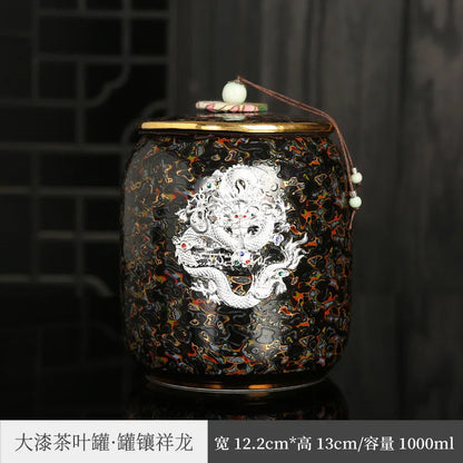 Three Times Traditional Paint Silver Plated Tea Pot Japanese Creative Seal Ceramic Tea Jar Storage Small Tea Container