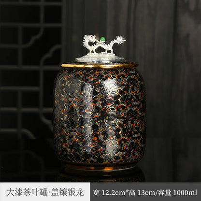 Three Times Traditional Paint Silver Plated Tea Pot Japanese Creative Seal Ceramic Tea Jar Storage Small Tea Container