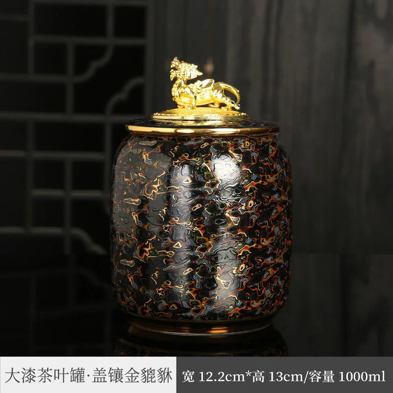 Three Times Traditional Paint Silver Plated Tea Pot Japanese Creative Seal Ceramic Tea Jar Storage Small Tea Container