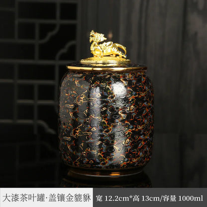 Three Times Traditional Paint Silver Plated Tea Pot Japanese Creative Seal Ceramic Tea Jar Storage Small Tea Container