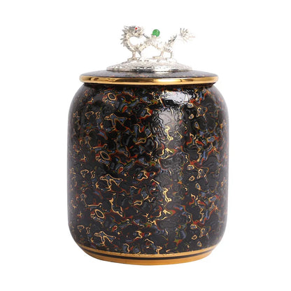 Three Times Traditional Paint Silver Plated Tea Pot Japanese Creative Seal Ceramic Tea Jar Storage Small Tea Container