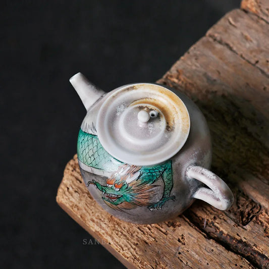 Three Times Underglaze Handmade Hand-Painted Xianglong Teapot Single Teapot Side Ear Pot Porcelain Kung Fu Tea Set Household F