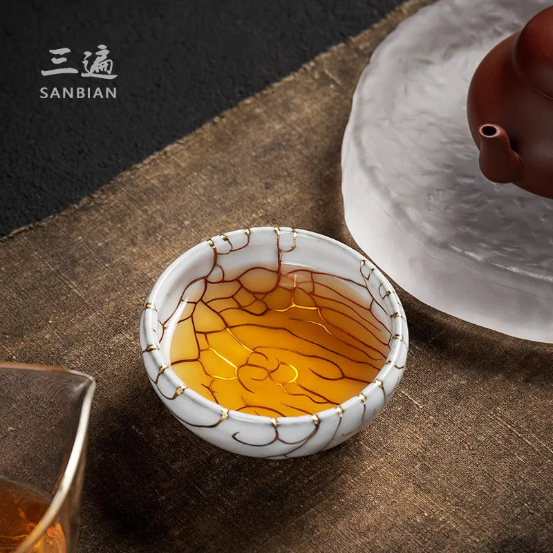 Three Times Weng Muruzheng Handmade Zhiye Cup24kGold Silk Master Cup Tea Cup Tea Ceramic Kung Fu Jianzhan Personal Cup
