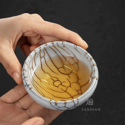Three Times Weng Muruzheng Handmade Zhiye Cup24kGold Silk Master Cup Tea Cup Tea Ceramic Kung Fu Jianzhan Personal Cup