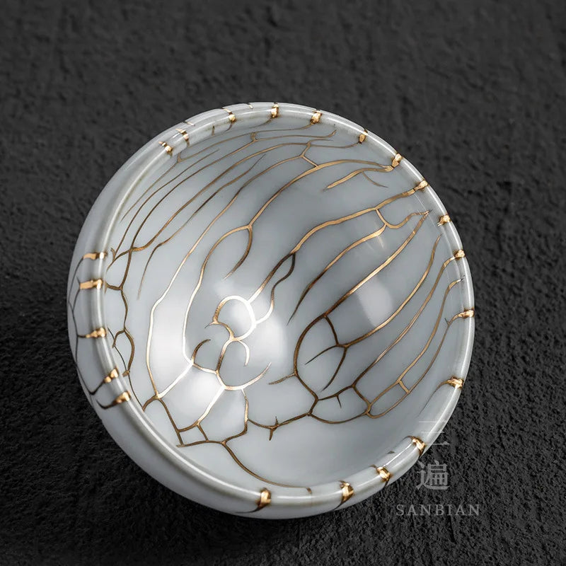 Three Times Weng Muruzheng Handmade Zhiye Cup24kGold Silk Master Cup Tea Cup Tea Ceramic Kung Fu Jianzhan Personal Cup