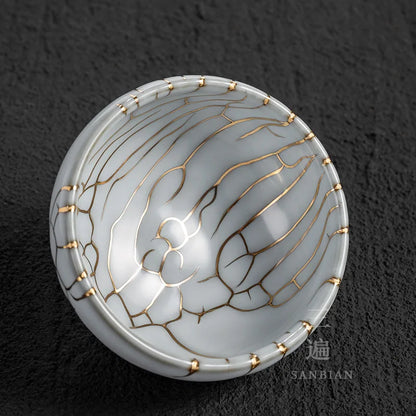 Three Times Weng Muruzheng Handmade Zhiye Cup24kGold Silk Master Cup Tea Cup Tea Ceramic Kung Fu Jianzhan Personal Cup