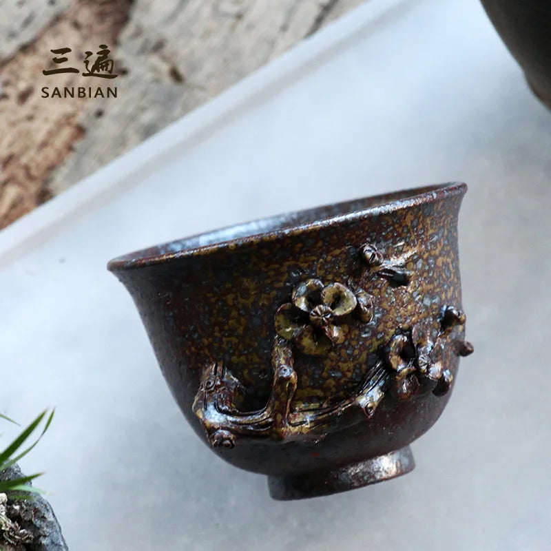 Three Times Wood Fire Cup Taiwan Old Rock Clay Master Cup Single Cup Plum Blossom Cup Large