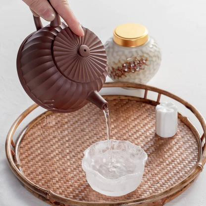 Three Times Yixing Purple Clay Pot Famous Traditional Handmade Home Gongfu Teapot Raw Ore Purple Clay Rib Pattern Dezhong Teap