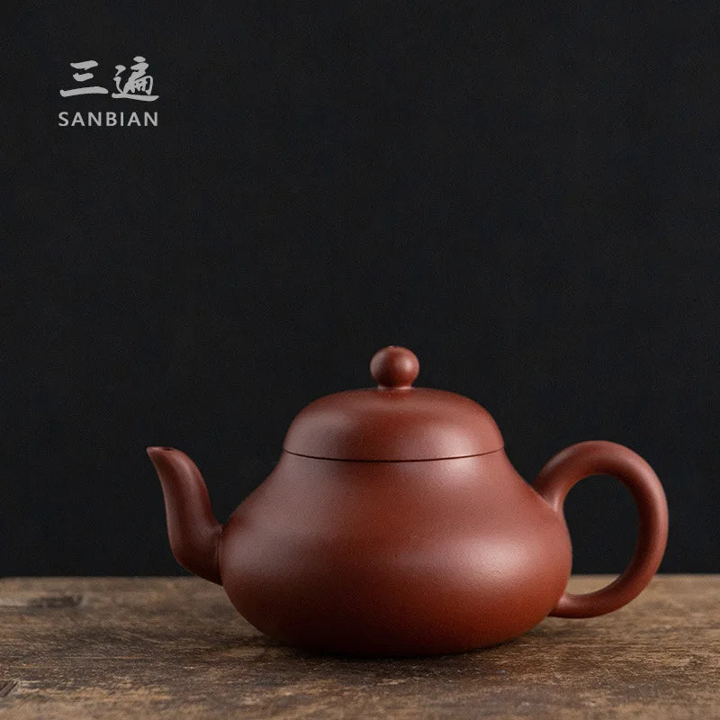 Three Times|Yixing Raw Ore Old Zhu Clay Purple Clay Pot Ruffle Oily Chinese Retro Handmade Humanistic Teapot