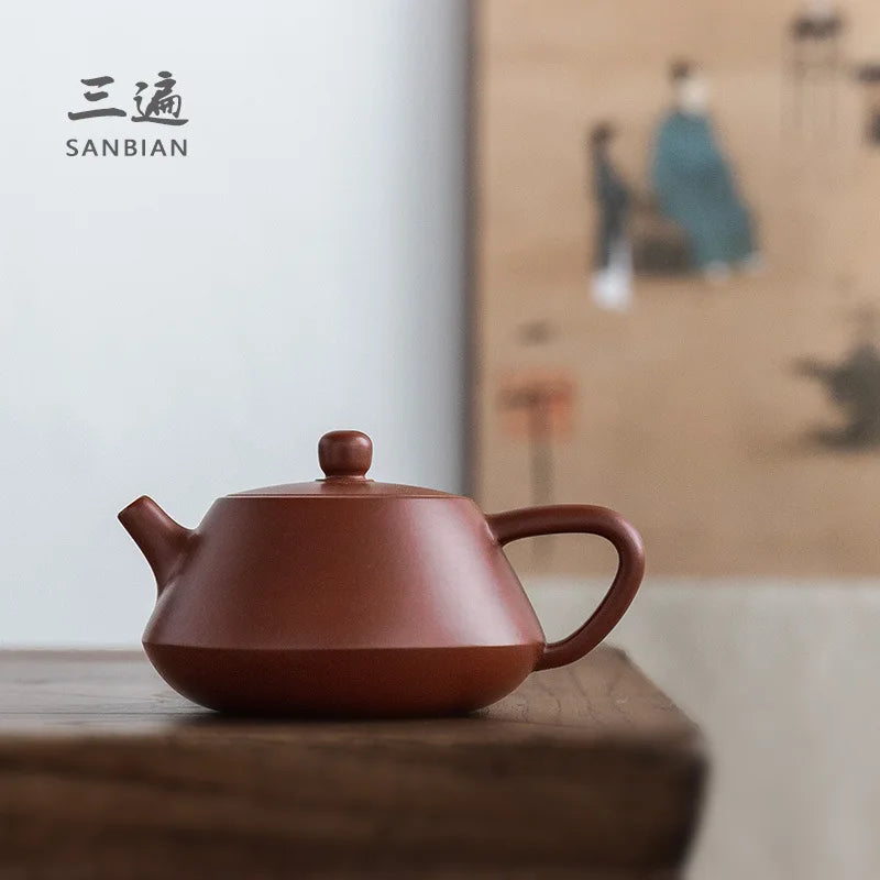 Three Times Yixing Stone Ladle Purple Clay Teapot Handmade Teapot Huanglongshan Raw Ore Purple Clay Dahongpao Tea180ccWang Tin