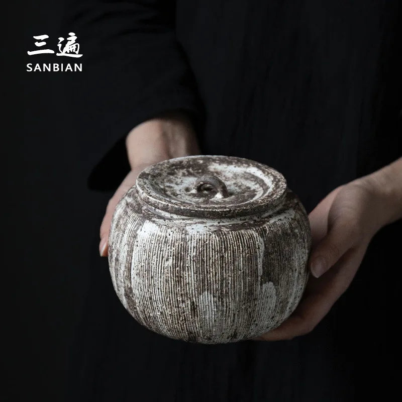 Three Times Zhiye Retro Japanese Style Tea Pot Jingdezhen System Store Tea Warehouse Tea Storage Pot Powder/Water