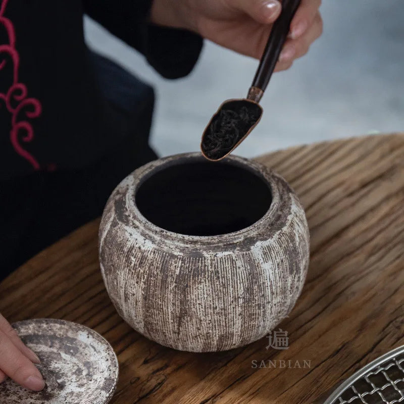 Three Times Zhiye Retro Japanese Style Tea Pot Jingdezhen System Store Tea Warehouse Tea Storage Pot Powder/Water