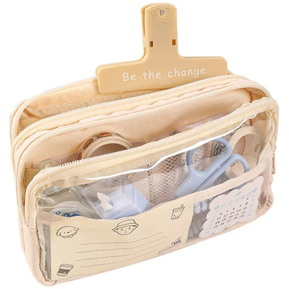 Three-layer Transparent Pencil Case Children's Simple Pen Bag Waterproof Design Junior High School Student Stationery Box