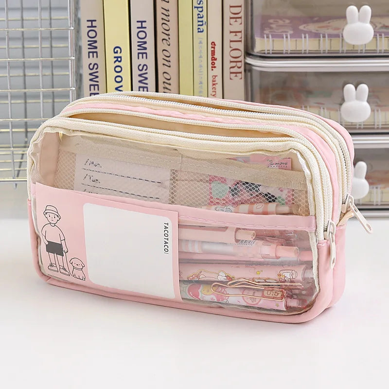 Three-layer Transparent Pencil Case Children's Simple Pen Bag Waterproof Design Junior High School Student Stationery Box