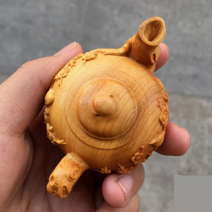 Thuja-Boxwood Handle Pot, Wood Carving Pendant, Mahogany Teapot, Hand Play Piece, Solid Ornaments, Wenwan, Happy Eyebrows
