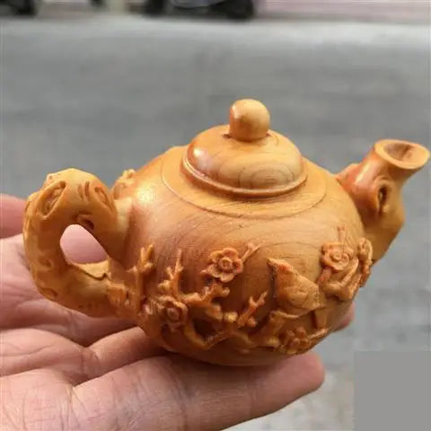 Thuja-Boxwood Handle Pot, Wood Carving Pendant, Mahogany Teapot, Hand Play Piece, Solid Ornaments, Wenwan, Happy Eyebrows