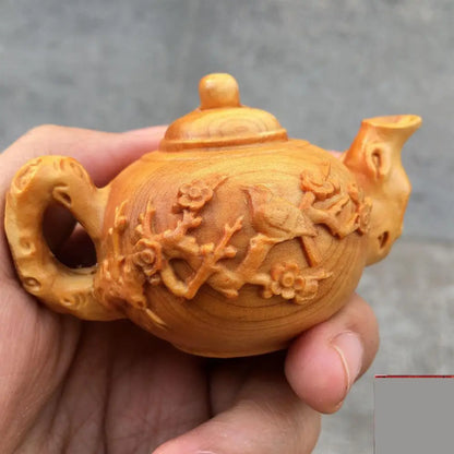 Thuja-Boxwood Handle Pot, Wood Carving Pendant, Mahogany Teapot, Hand Play Piece, Solid Ornaments, Wenwan, Happy Eyebrows