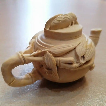 Thuja-Boxwood Handle Pot, Wood Carving Pendant, Mahogany Teapot, Hand Play Piece, Solid Ornaments, Wenwan, Happy Eyebrows