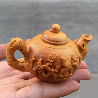 Thuja-Boxwood Handle Pot, Wood Carving Pendant, Mahogany Teapot, Hand Play Piece, Solid Ornaments, Wenwan, Happy Eyebrows