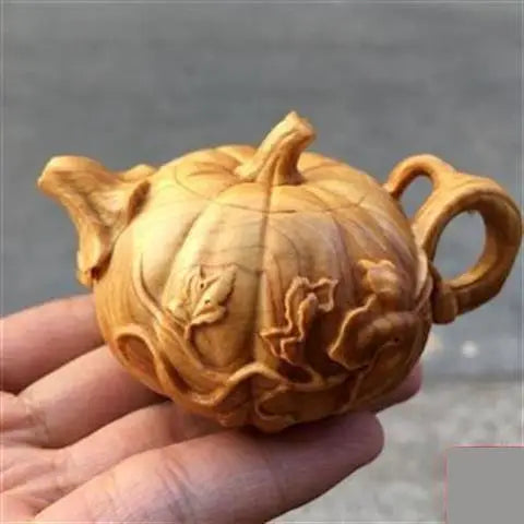 Thuja-Boxwood Handle Pot, Wood Carving Pendant, Mahogany Teapot, Hand Play Piece, Solid Ornaments, Wenwan, Happy Eyebrows