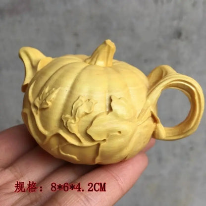 Thuja-Boxwood Handle Pot, Wood Carving Pendant, Mahogany Teapot, Hand Play Piece, Solid Ornaments, Wenwan, Happy Eyebrows