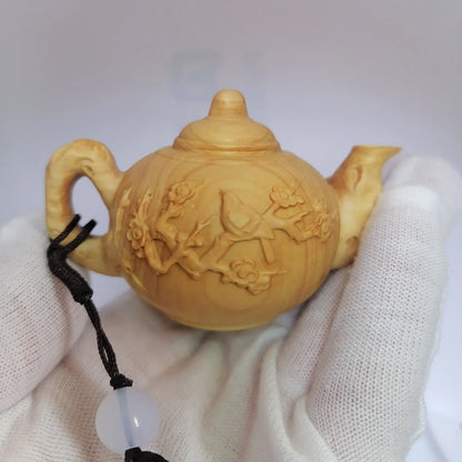Thuja-Boxwood Handle Pot, Wood Carving Pendant, Mahogany Teapot, Hand Play Piece, Solid Ornaments, Wenwan, Happy Eyebrows