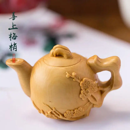 Thuja-Boxwood Handle Pot, Wood Carving Pendant, Mahogany Teapot, Hand Play Piece, Solid Ornaments, Wenwan, Happy Eyebrows