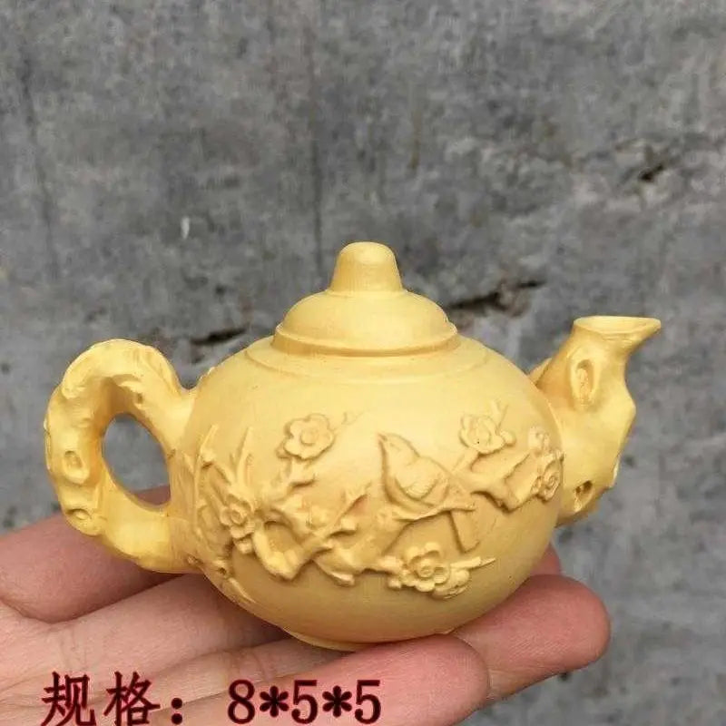 Thuja-Boxwood Handle Pot, Wood Carving Pendant, Mahogany Teapot, Hand Play Piece, Solid Ornaments, Wenwan, Happy Eyebrows