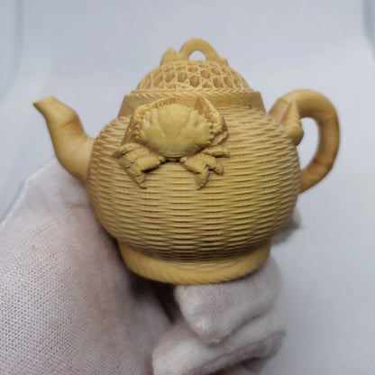 Thuja-Boxwood Handle Pot, Wood Carving Pendant, Mahogany Teapot, Hand Play Piece, Solid Ornaments, Wenwan, Happy Eyebrows
