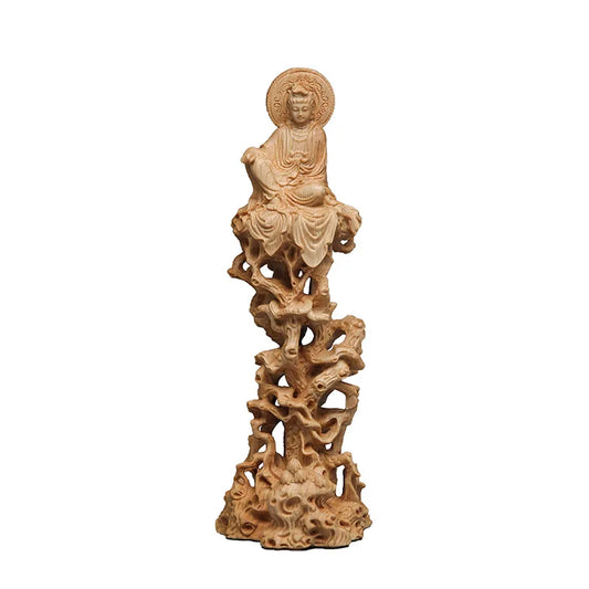 Thuja Cypress Sitting On Tree and Vine Guanyin Buddha Statue Decoration, Wooden Crafts, Living Room, Solid Wood Carving, Free