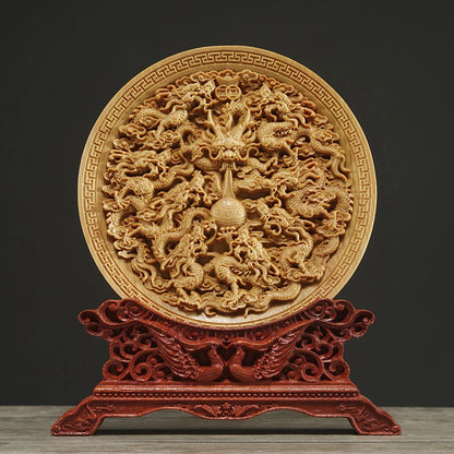 Thuja Wood 14CM Decorative Dish Sculpture Boat Wood Wealth Carving Lucky Gift Collection Dragon Phoenix Home Decor