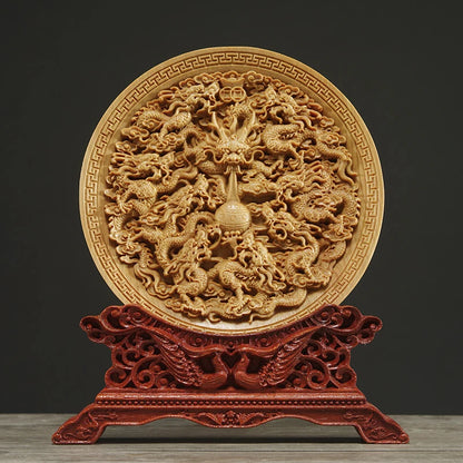 Thuja Wood 14CM Decorative Dish Sculpture Boat Wood Wealth Carving Lucky Gift Collection Dragon Phoenix Home Decor