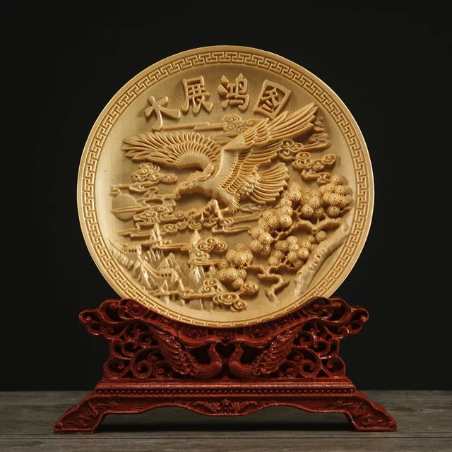 Thuja Wood 14CM Decorative Dish Sculpture Boat Wood Wealth Carving Lucky Gift Collection Dragon Phoenix Home Decor