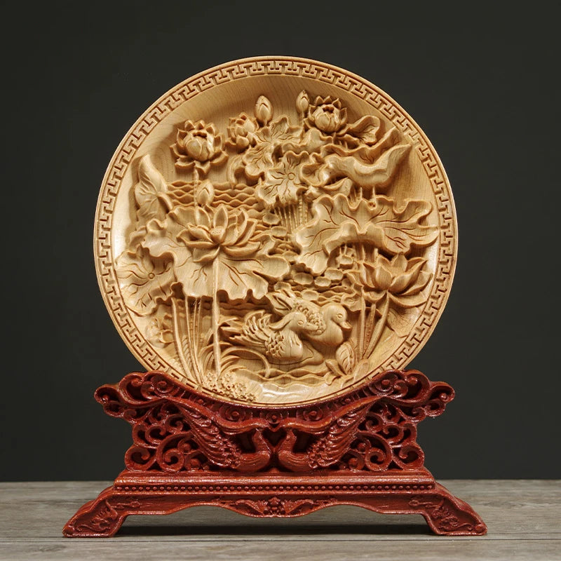 Thuja Wood 14CM Decorative Dish Sculpture Boat Wood Wealth Carving Lucky Gift Collection Dragon Phoenix Home Decor