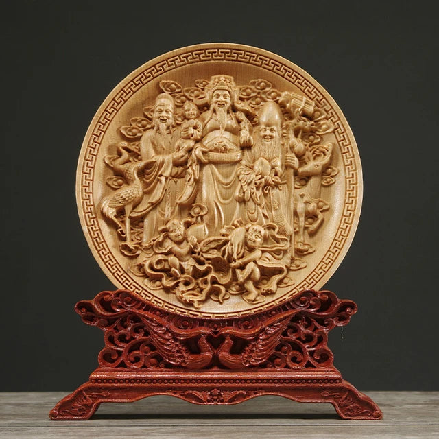 Thuja Wood 14CM Decorative Dish Sculpture Boat Wood Wealth Carving Lucky Gift Collection Dragon Phoenix Home Decor