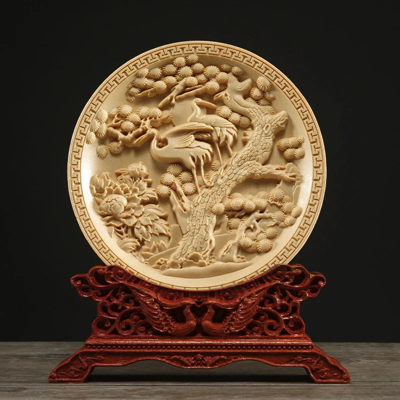 Thuja Wood 14CM Decorative Dish Sculpture Boat Wood Wealth Carving Lucky Gift Collection Dragon Phoenix Home Decor
