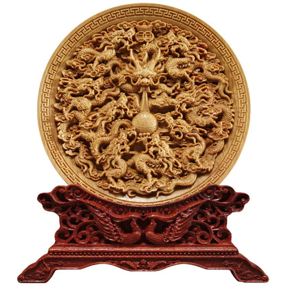 Thuja Wood 14CM Decorative Dish Sculpture Boat Wood Wealth Carving Lucky Gift Collection Dragon Phoenix Home Decor