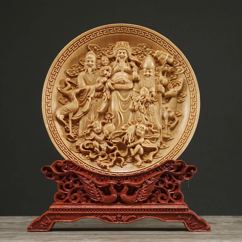 Thuja Wood 14CM Decorative Dish Sculpture Boat Wood Wealth Carving Lucky Gift Collection Dragon Phoenix Home Decor