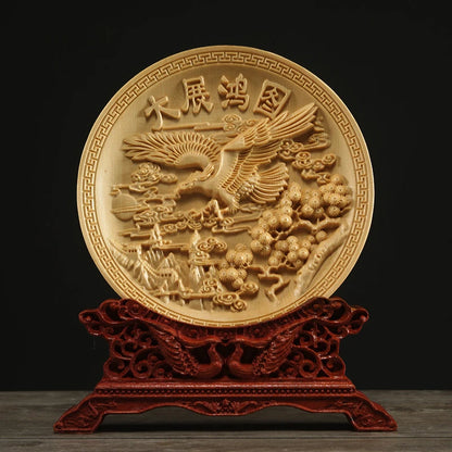 Thuja Wood 14CM Decorative Dish Sculpture Boat Wood Wealth Carving Lucky Gift Collection Dragon Phoenix Home Decor