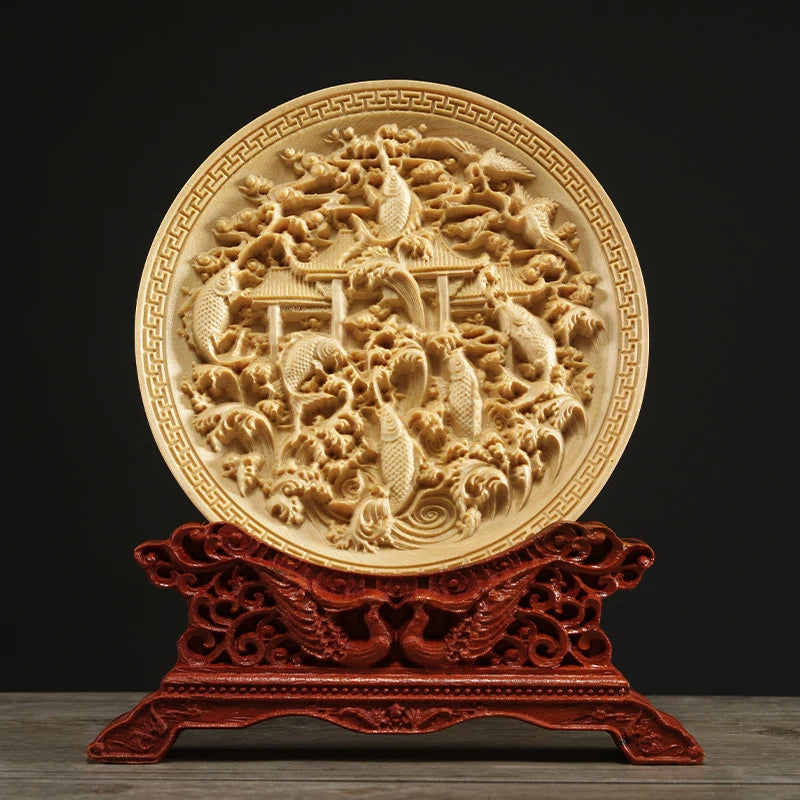 Thuja Wood 14CM Decorative Dish Sculpture Boat Wood Wealth Carving Lucky Gift Collection Dragon Phoenix Home Decor