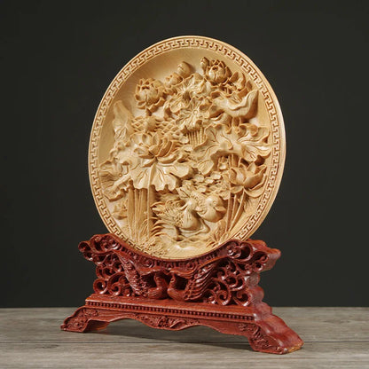 Thuja Wood 14CM Decorative Dish Sculpture Boat Wood Wealth Carving Lucky Gift Collection Dragon Phoenix Home Decor