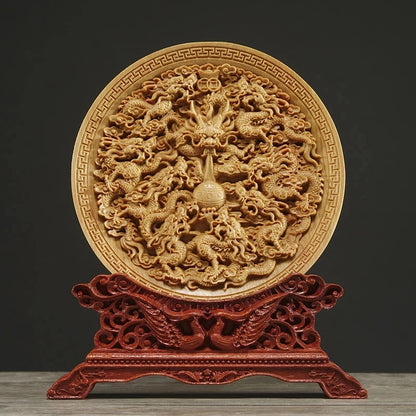 Thuja Wood 14CM Decorative Dish Sculpture Boat Wood Wealth Carving Lucky Gift Collection Dragon Phoenix Home Decor