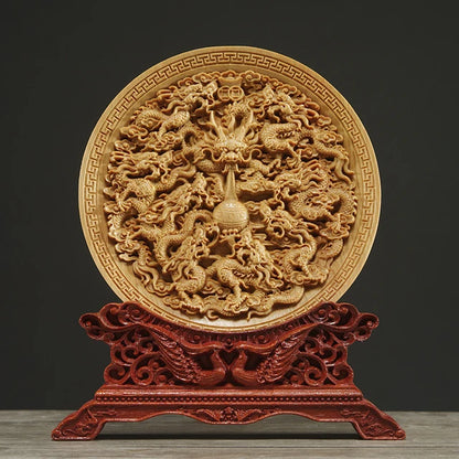 Thuja Wood 14CM Decorative Dish Sculpture Boat Wood Wealth Carving Lucky Gift Collection Dragon Phoenix Home Decor