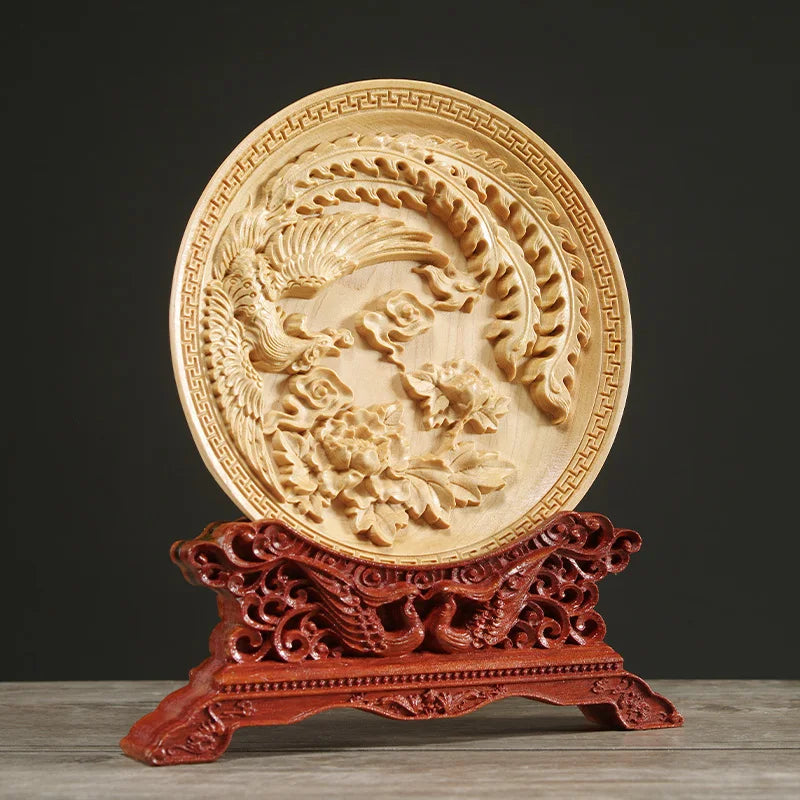 Thuja Wood 14CM Decorative Dish Sculpture Boat Wood Wealth Carving Lucky Gift Collection Dragon Phoenix Home Decor