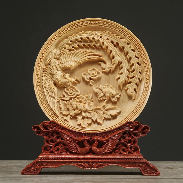 Thuja Wood 14CM Decorative Dish Sculpture Boat Wood Wealth Carving Lucky Gift Collection Dragon Phoenix Home Decor
